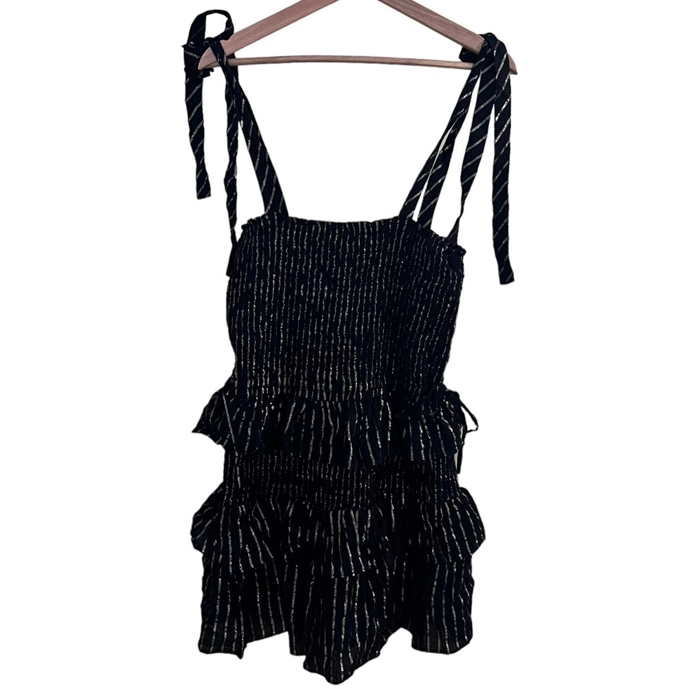 House of Harlow 1960 Women's Ruffle Mini Dress‎ Black Gold /Metallic